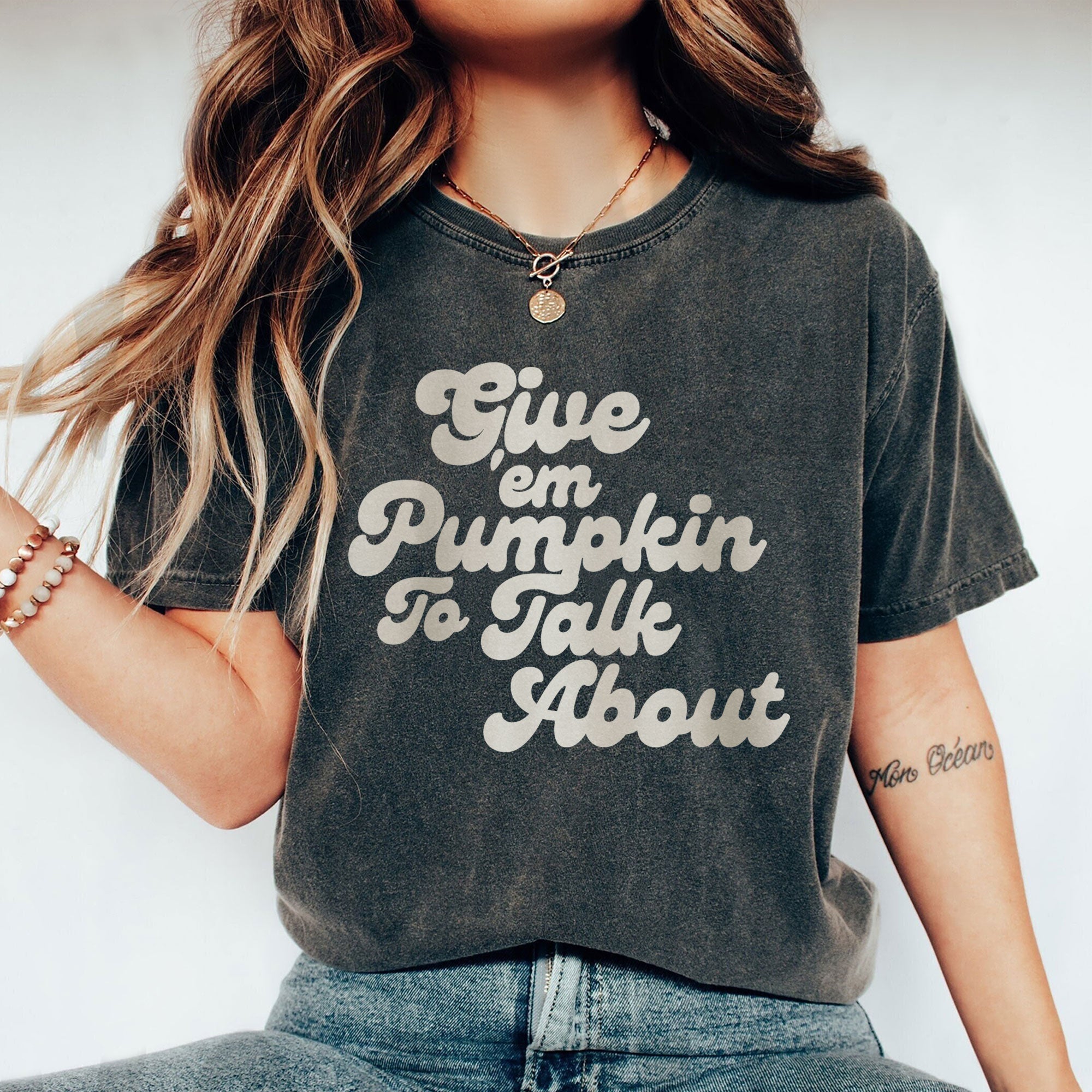 giveem pumpkin to talk about oversized garment dyed shirt