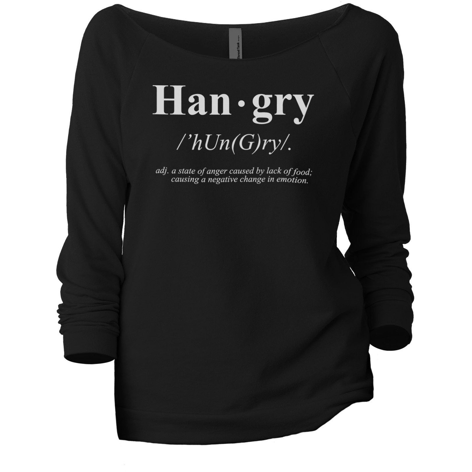 HanGry Women's Graphic Printed Lightweight Slouchy 3/4 Sleeves Sweatshirt Black