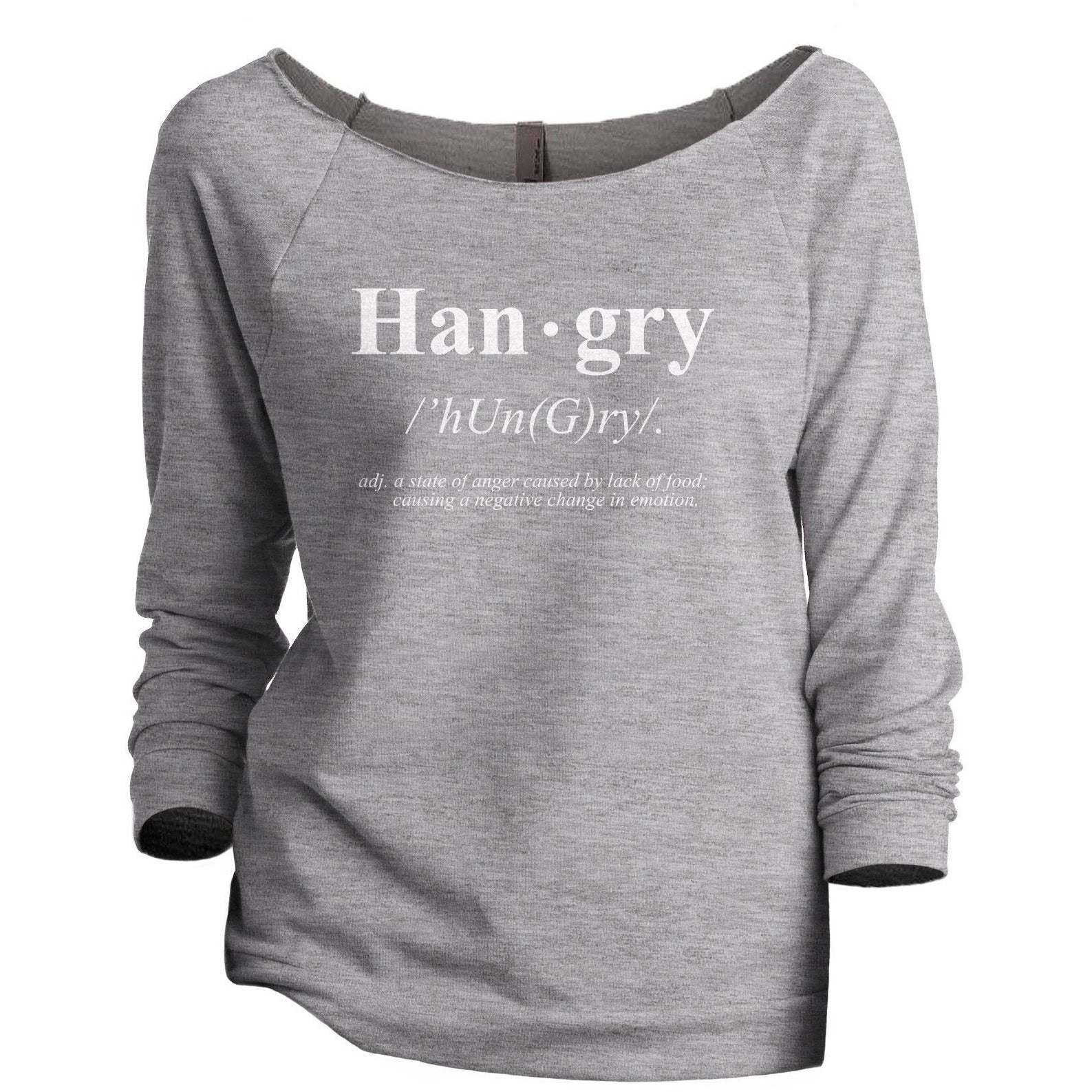 HanGry Women's Graphic Printed Lightweight Slouchy 3/4 Sleeves Sweatshirt Sport Grey