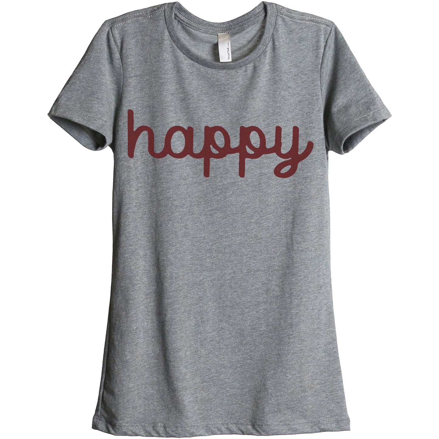 Happy Cursive Women's Relaxed Crewneck T-Shirt Top Tee Heather Grey