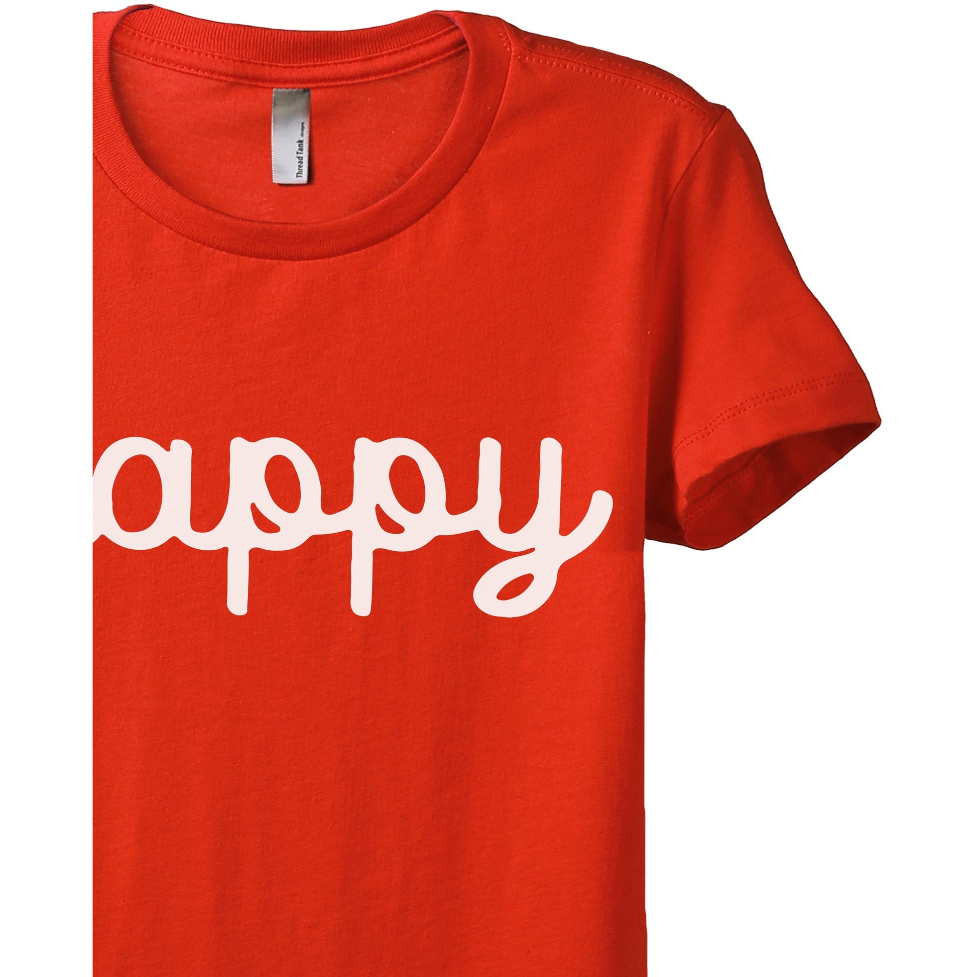 Happy Cursive Women's Relaxed Crewneck T-Shirt Top Tee Poppy Zoom Details