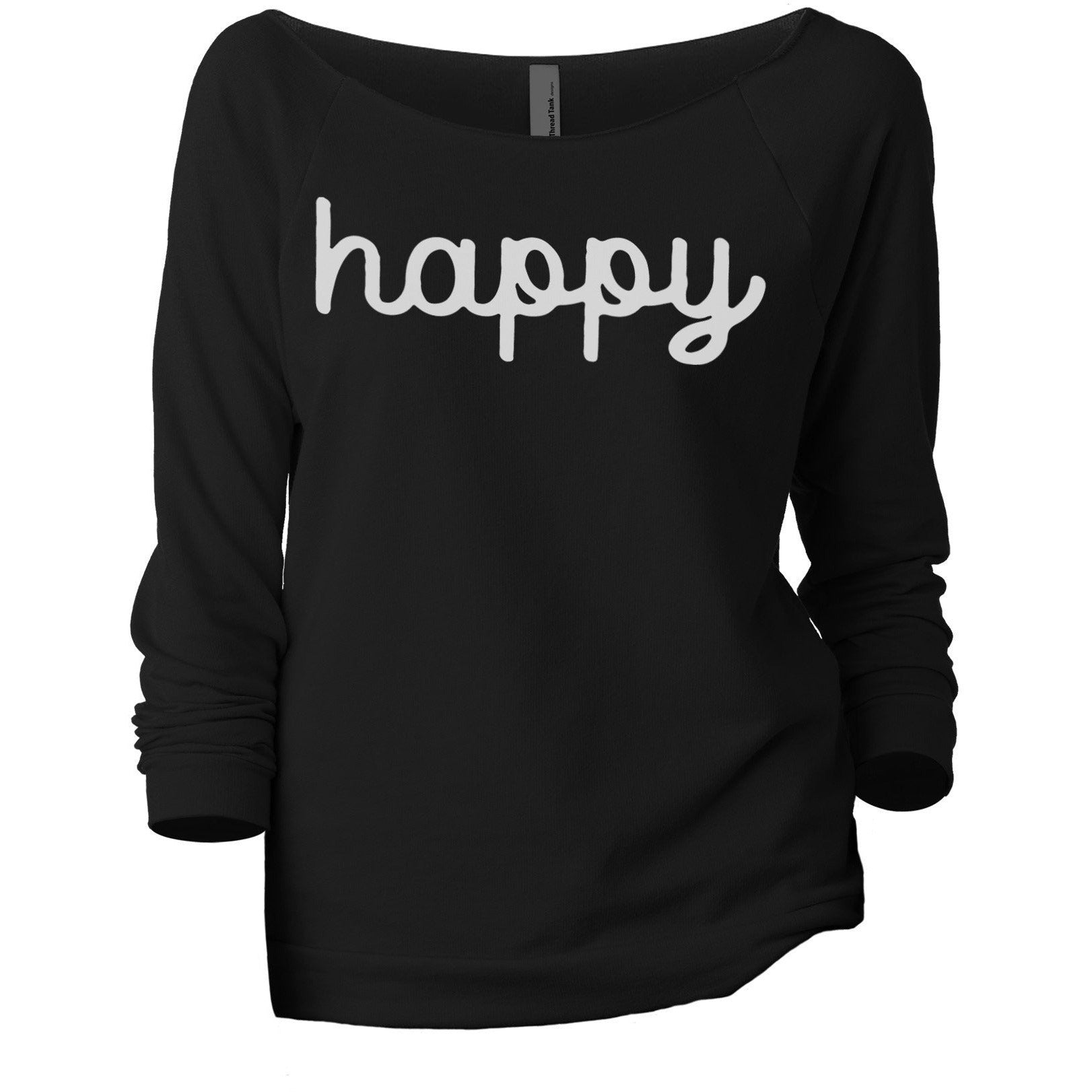 Happy Cursive Women's Graphic Printed Lightweight Slouchy 3/4 Sleeves Sweatshirt Sport Grey