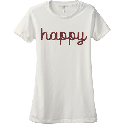 Happy Cursive Women's Relaxed Crewneck T-Shirt Top Tee Vintage White