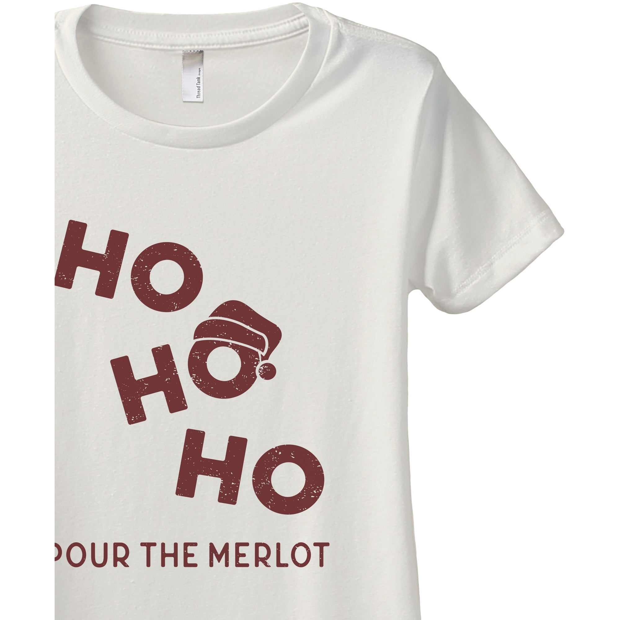 Ho Ho Ho Pour The Merlot Women's Relaxed Crewneck T-Shirt Top Tee Vintage White Scarlet Scarlet Print Zoom Details