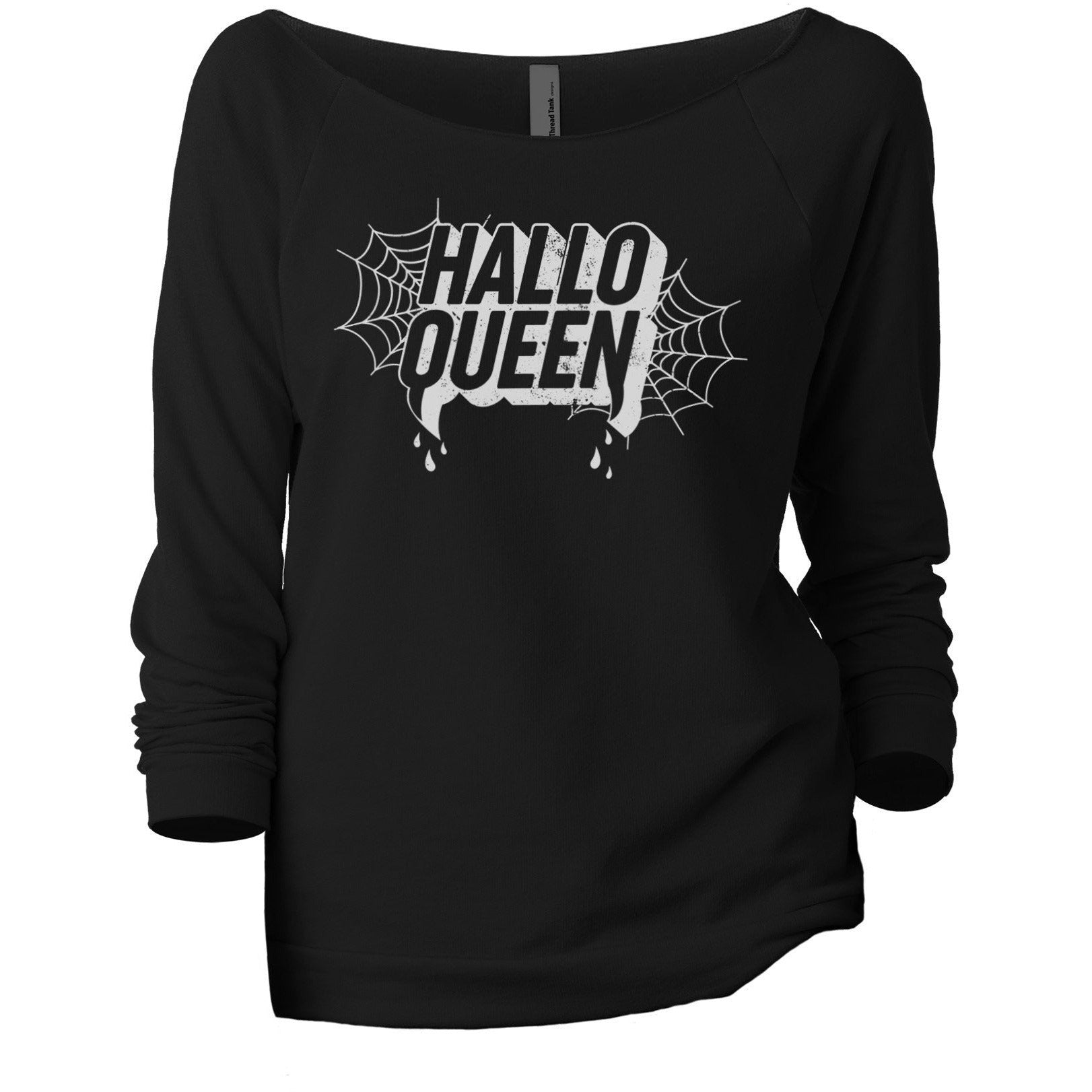 Hallo Queen Women's Graphic Printed Lightweight Slouchy 3/4 Sleeves Sweatshirt Black