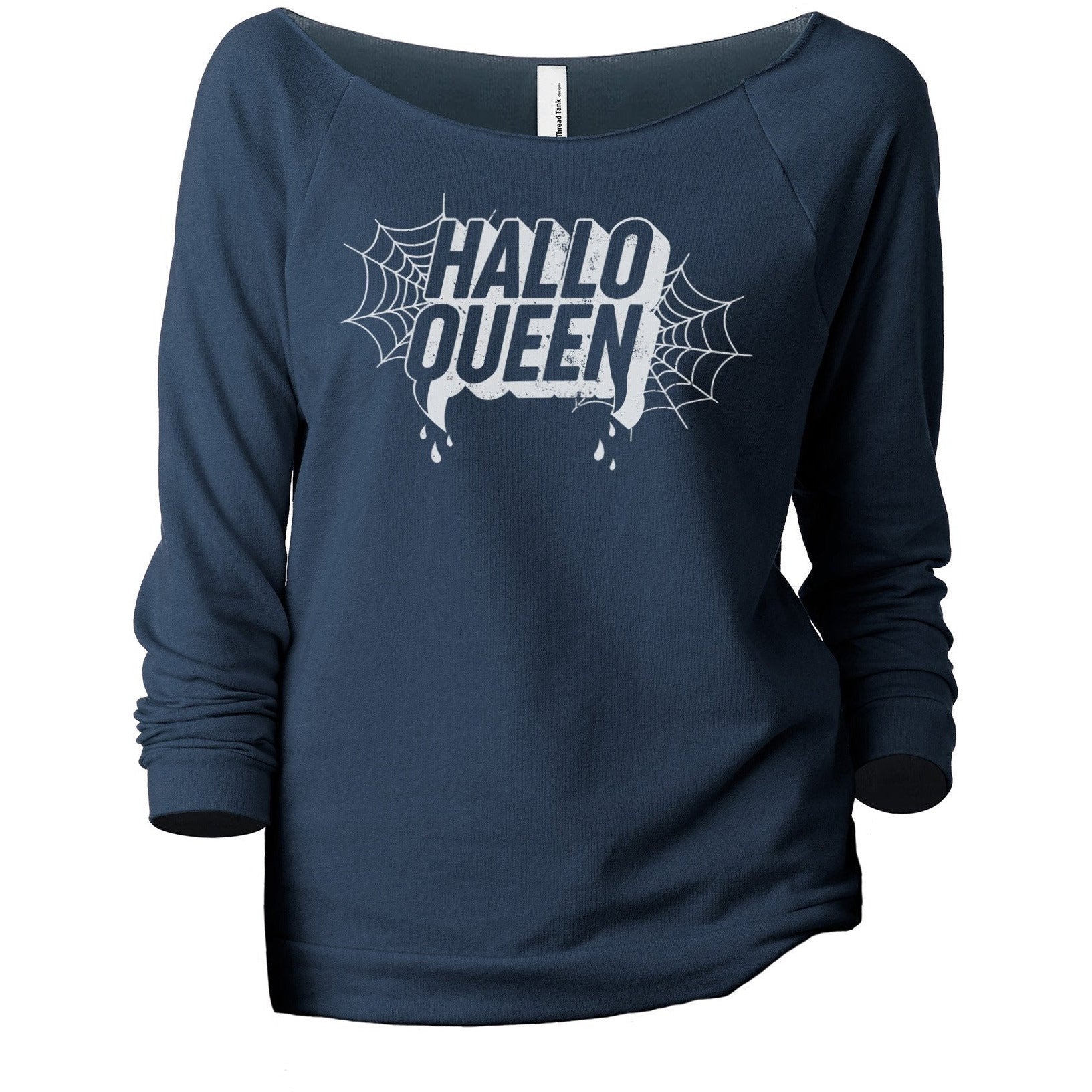 Hallo Queen Women's Graphic Printed Lightweight Slouchy 3/4 Sleeves Sweatshirt Navy