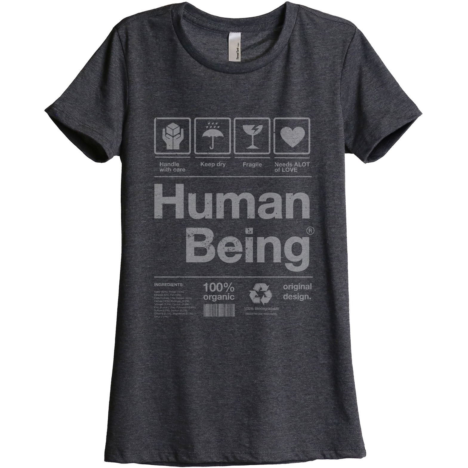 Human Being Women's Relaxed Crewneck T-Shirt Top Tee Charcoal Grey
