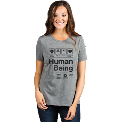 Human Being Women's Relaxed Crewneck T-Shirt Top Tee Heather Grey Model
