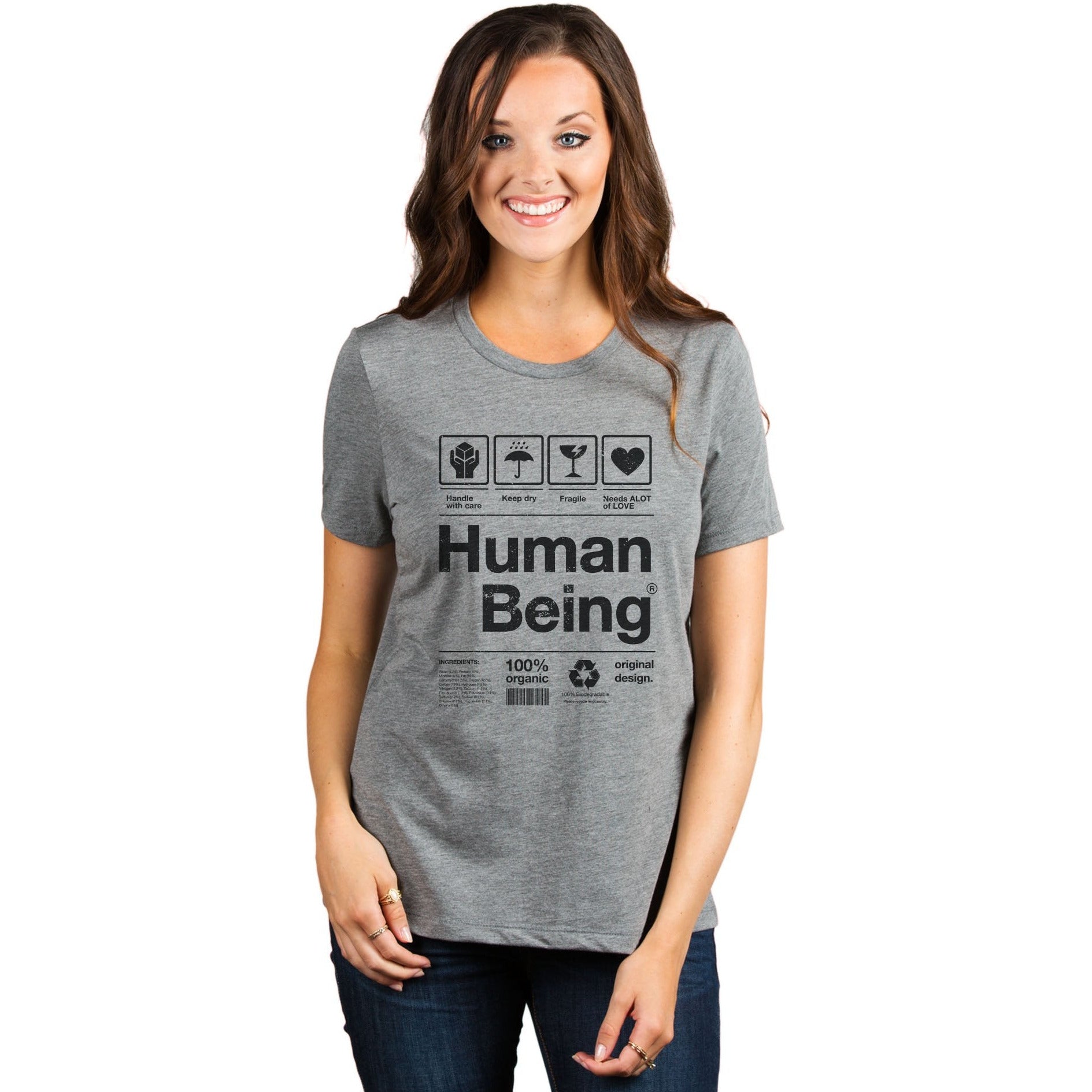 Human Being Women's Relaxed Crewneck T-Shirt Top Tee Heather Grey