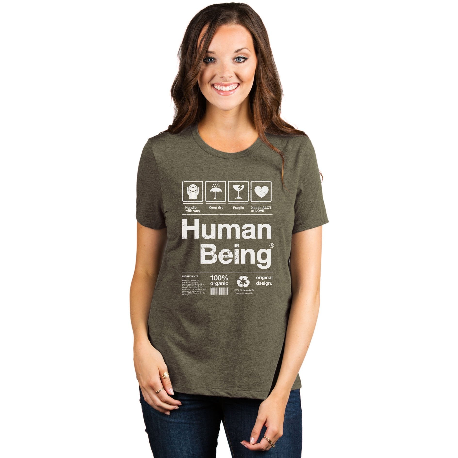 Human Being Women's Relaxed Crewneck T-Shirt Top Tee Heather Sage