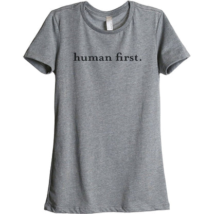 Human First Women's Relaxed Crewneck T-Shirt Top Tee Heather Grey