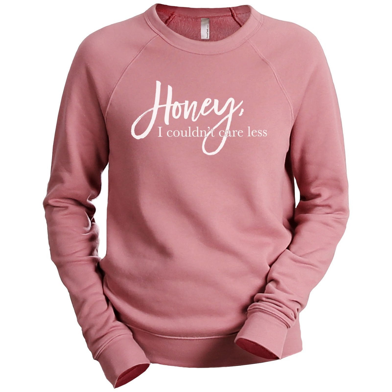 Honey I Couldn't Care Less Women's Cozy Fleece Longsleeves Sweater Rouge Closeup Details