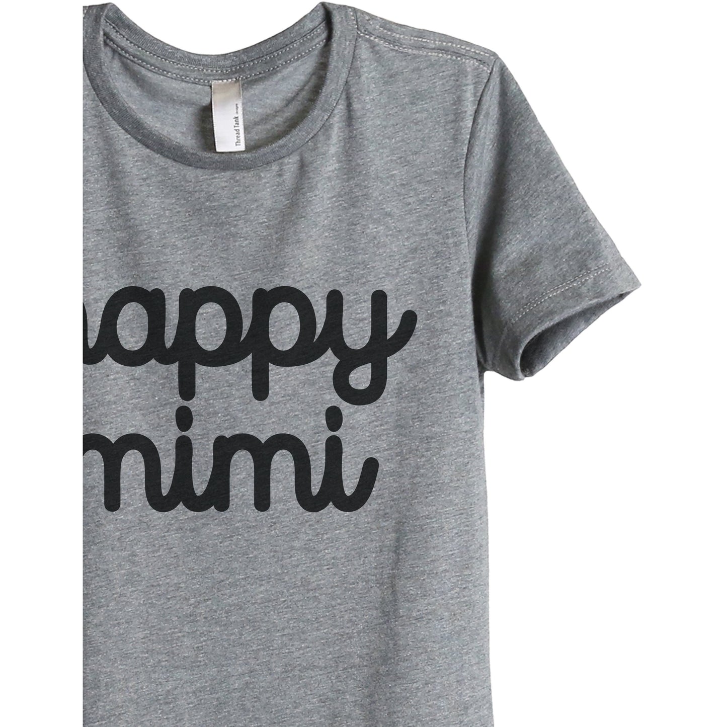 Happy Mimi Women's Relaxed Crewneck T-Shirt Top Tee Heather Grey Zoom Details
