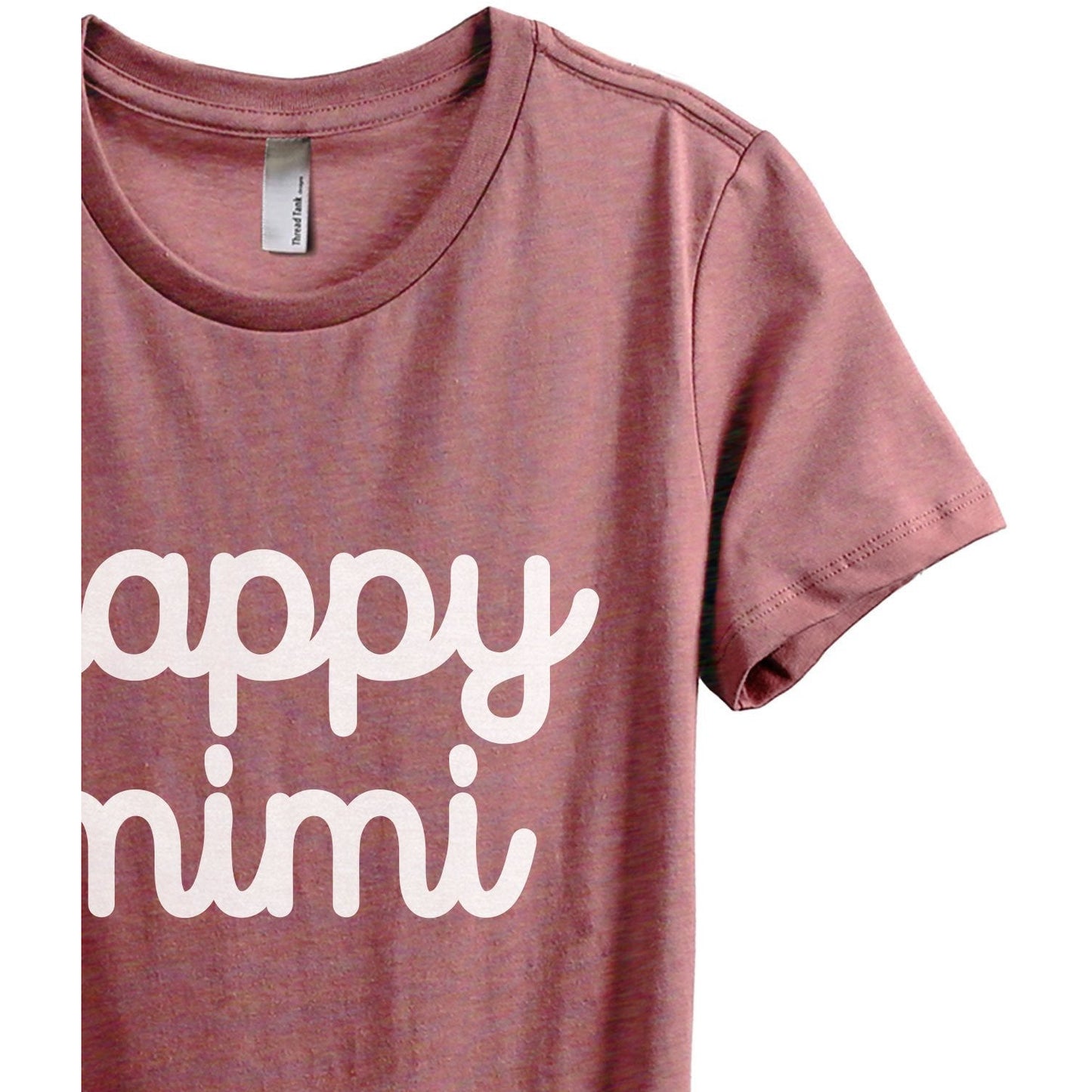 Happy Mimi Women's Relaxed Crewneck T-Shirt Top Tee Heather Rouge Zoom Details

