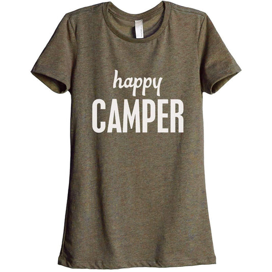 Happy Camper Women's Relaxed Crewneck T-Shirt Top Tee Heather Sage