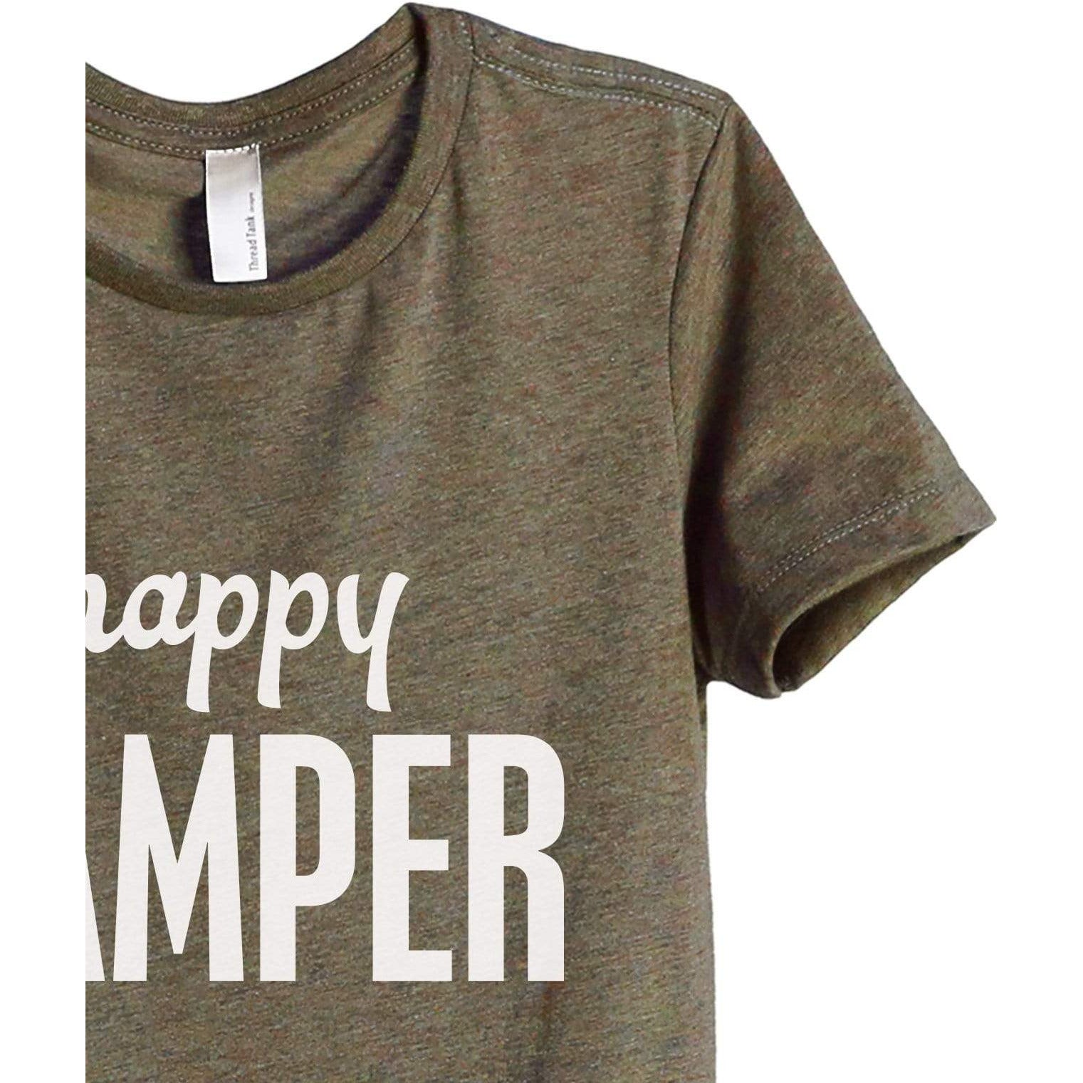 Happy Camper Women's Relaxed Crewneck T-Shirt Top Tee Heather Sage Closeup Details