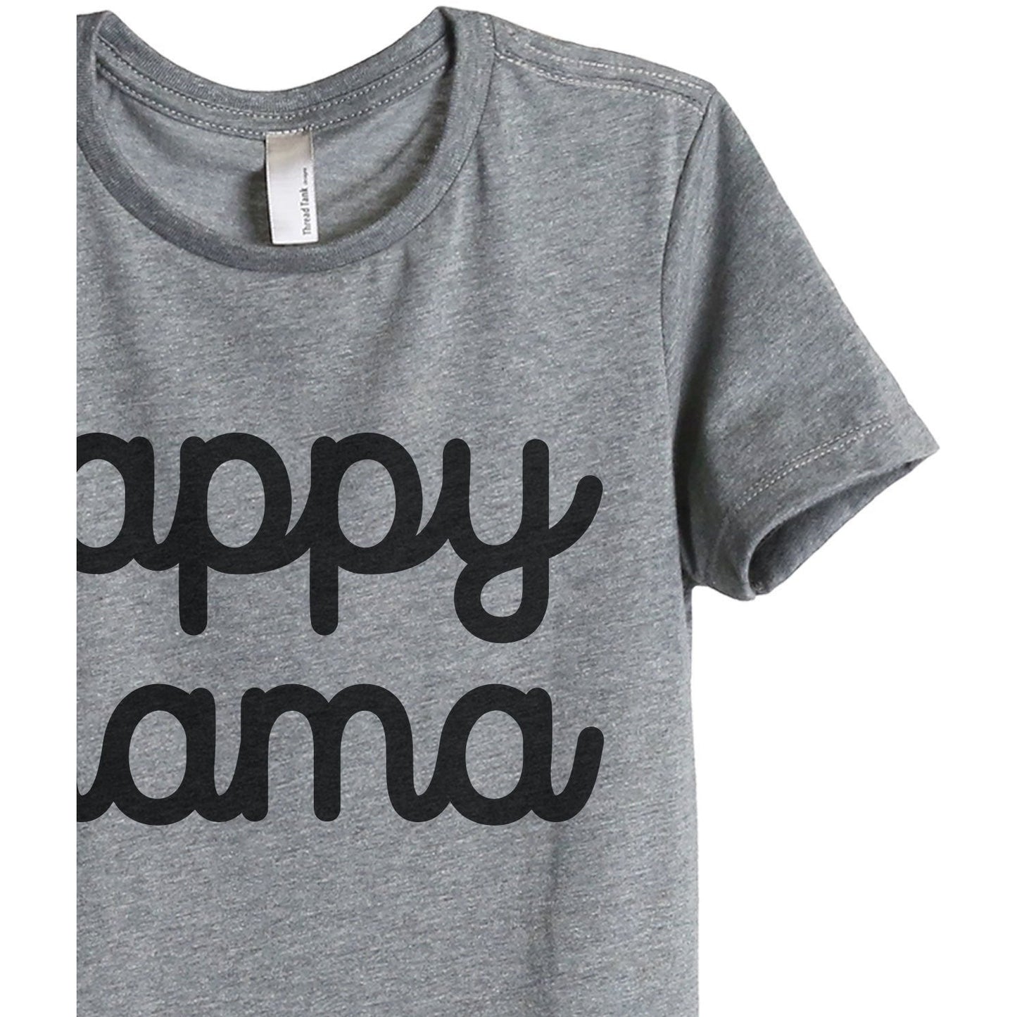 Happy Mama Women's Relaxed Crewneck T-Shirt Top Tee Heather Grey Zoom Details
