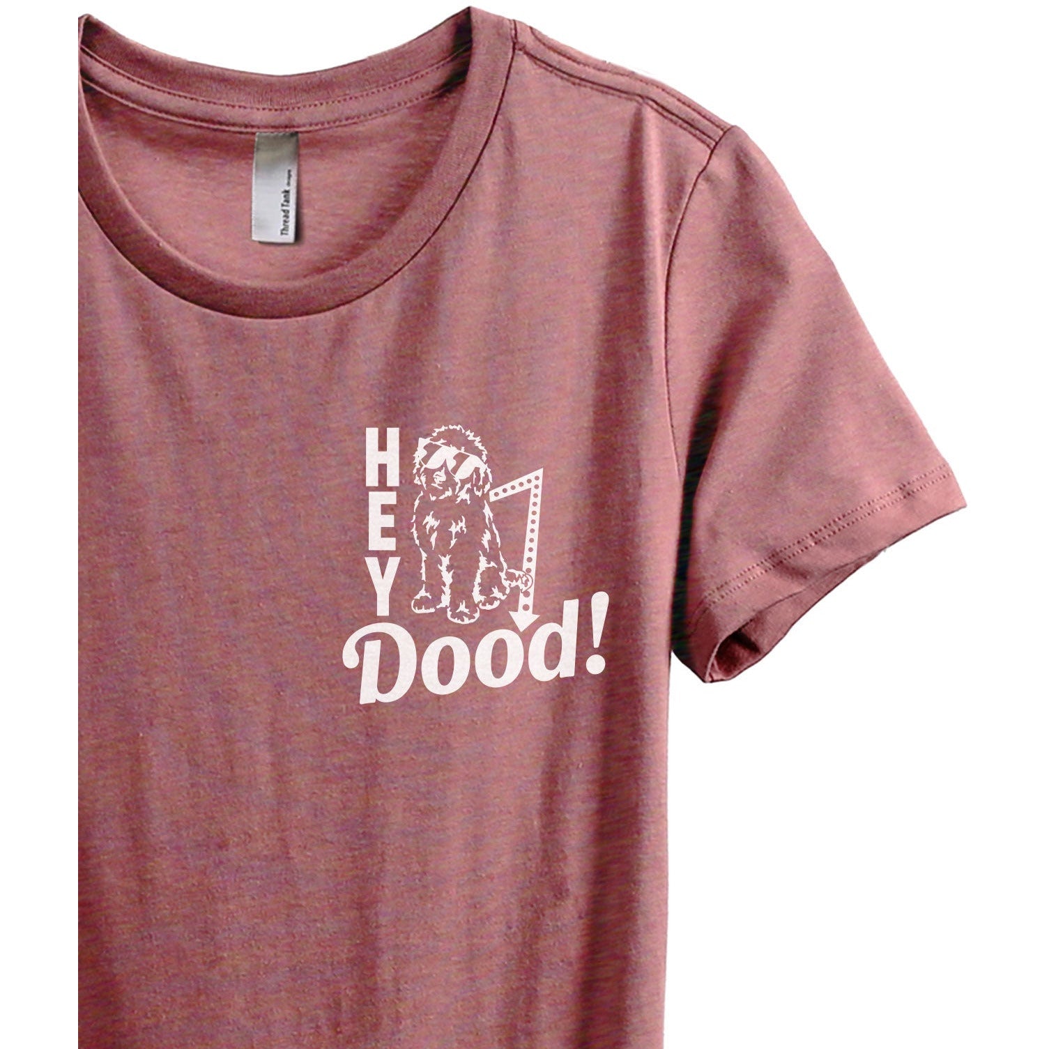 Hey Doodle Dog Women's Relaxed Crewneck T-Shirt Top Tee Heather Rouge Zoom Details
