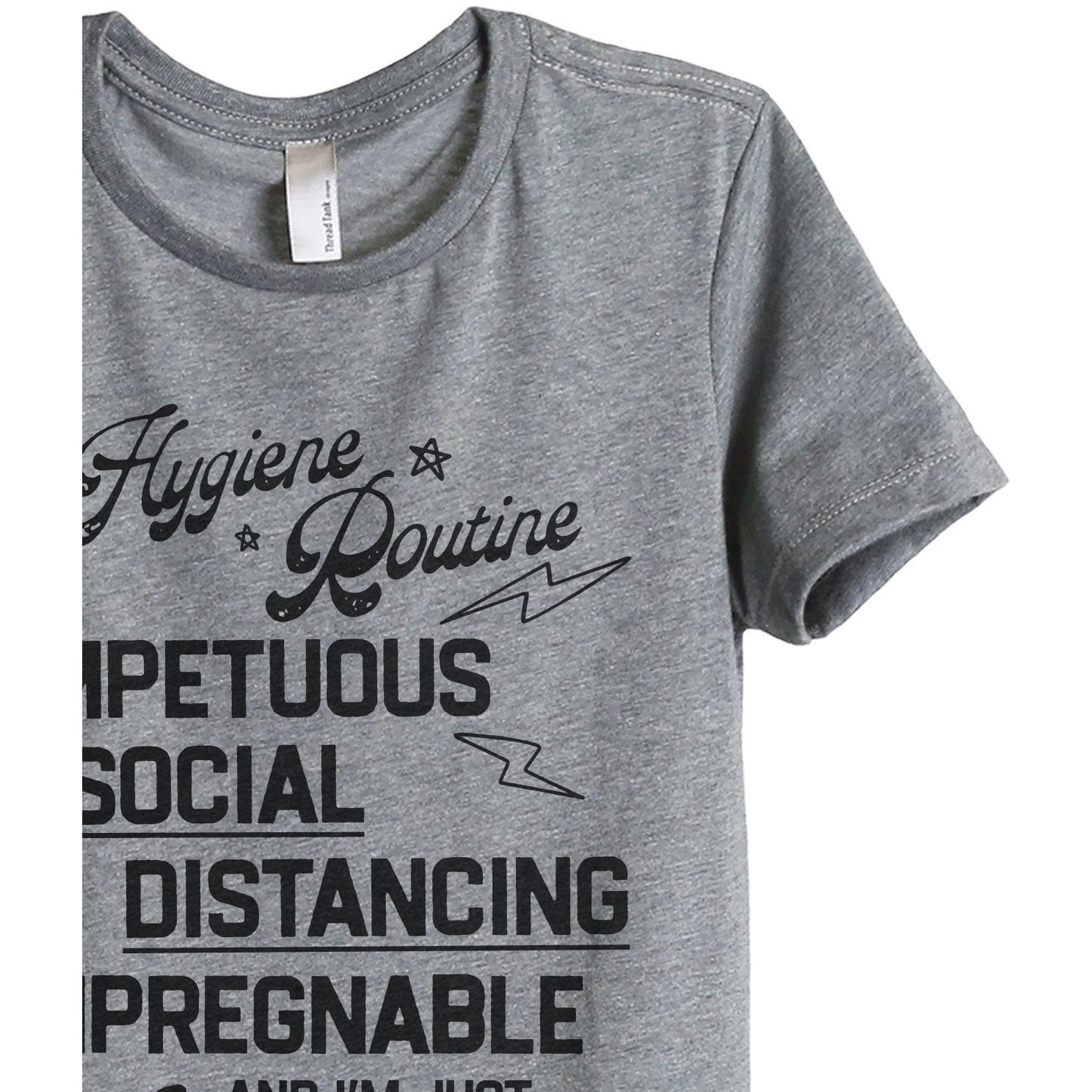 Hygiene Routine Impetuous Women's Relaxed Crewneck T-Shirt Top Tee Heather Grey Zoom Details
