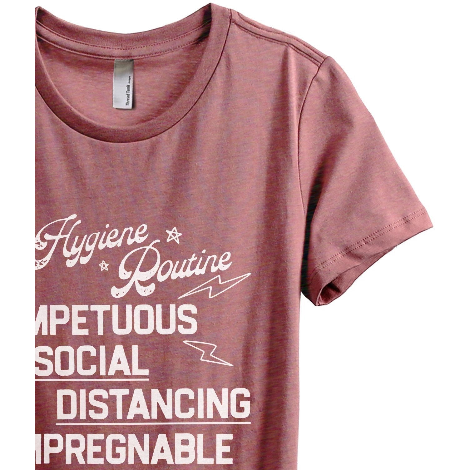 Hygiene Routine Impetuous Women's Relaxed Crewneck T-Shirt Top Tee Heather Rouge Zoom Details
