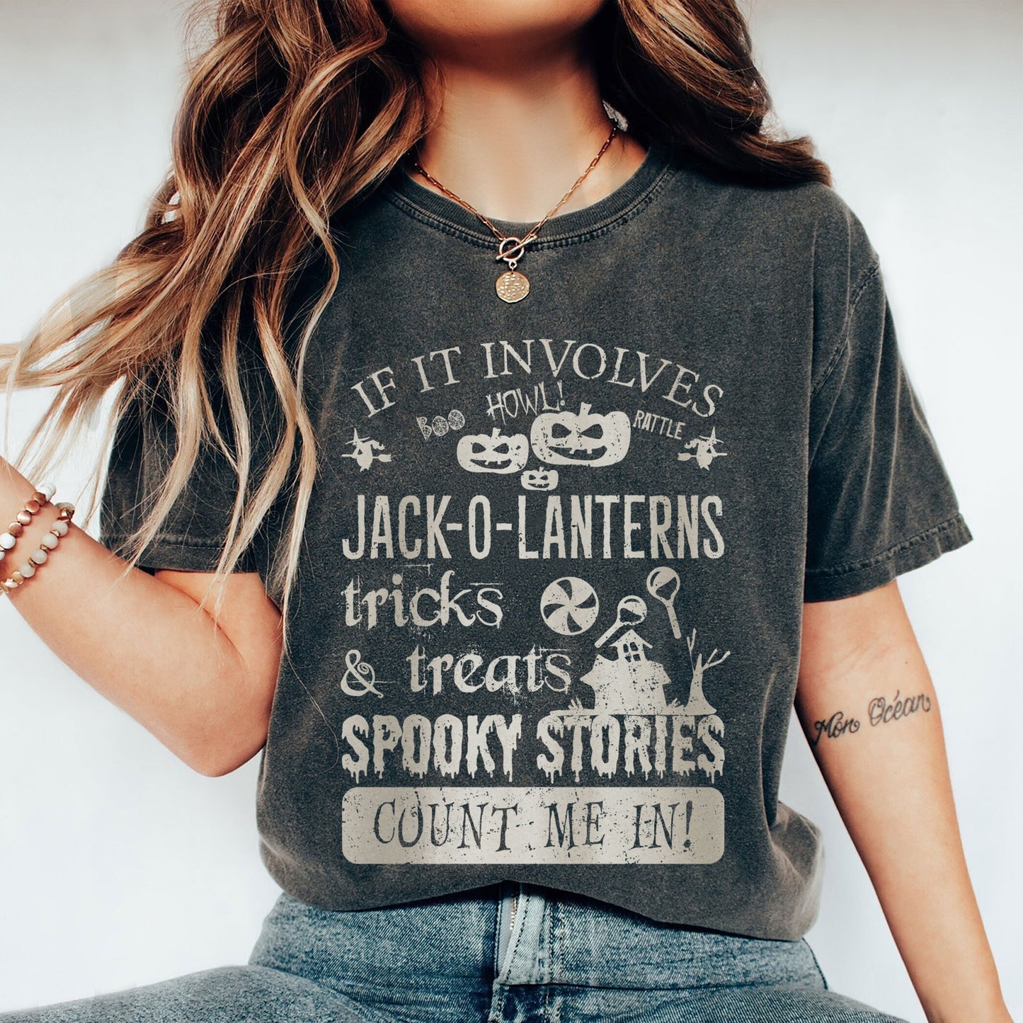 jack o lantern spooky stories count me in oversized garment dyed shirt