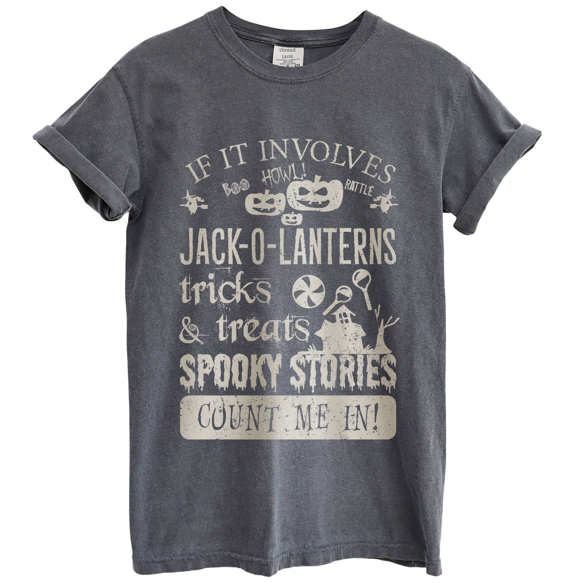 jack o lantern spooky stories count me in oversized garment dyed shirt
