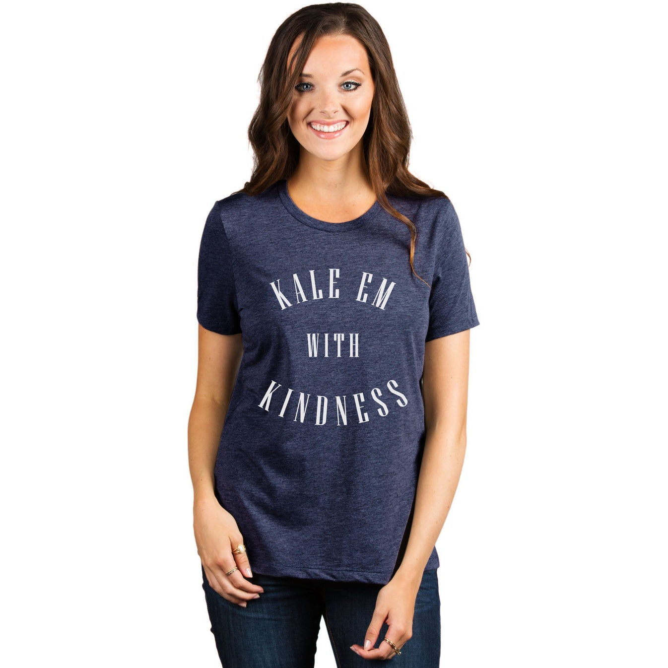 Kale Em With Kindness Women's Relaxed Crewneck Graphic T-Shirt Top Tee ...