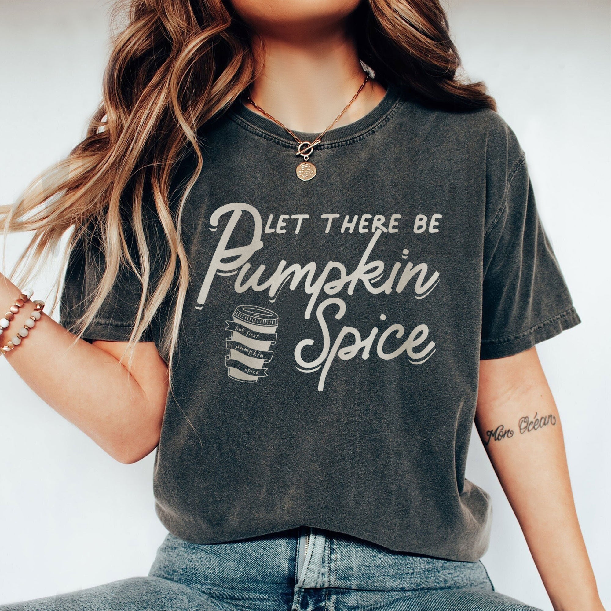 let there be pumpkin spice oversized garment dyed shirt