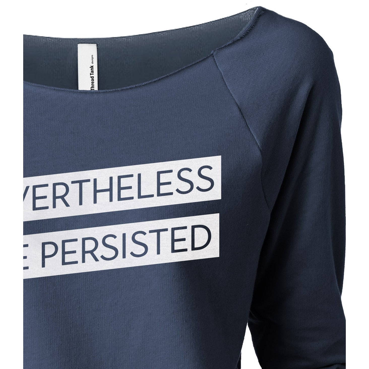 Nevertheless She Persisted Women's Graphic Printed Lightweight Slouchy 3/4 Sleeves Sweatshirt Navy Closeup