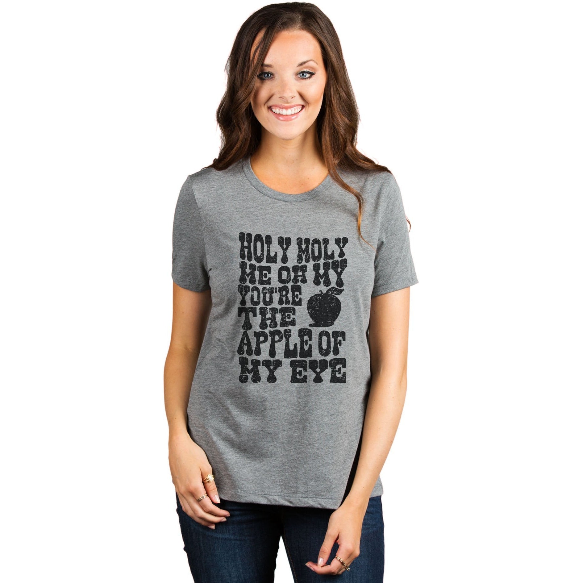 Holy Moly Me Oh My You're The Apple Of My Eye Women's Relaxed Crewneck T-Shirt Top Tee Heather Grey