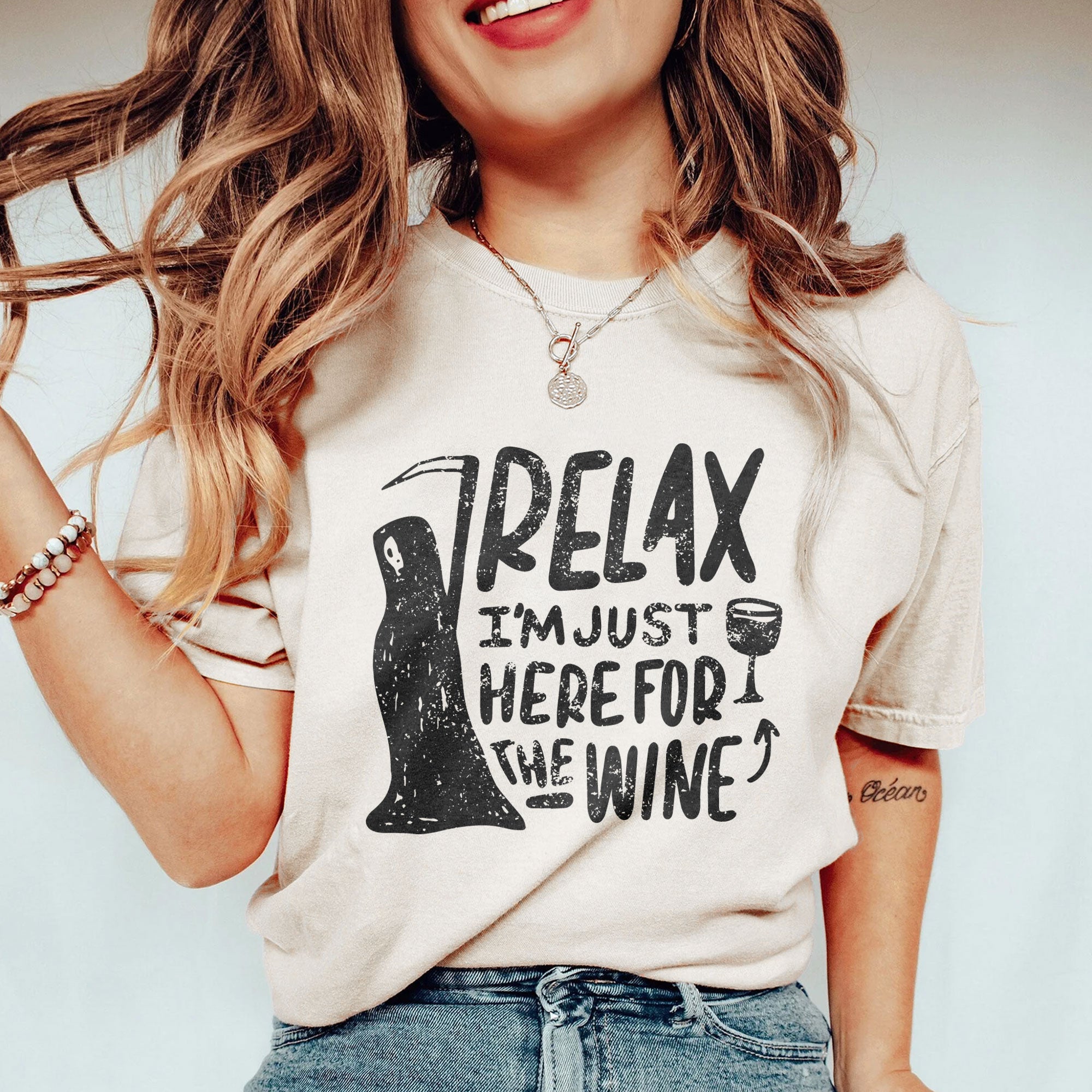 relax im just here for the wine oversized garment dyed shirt
