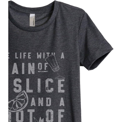 Grain Of Salt Slice Of Lime Shot Of Tequila Women's Relaxed Crewneck T-Shirt Top Tee Charcoal Grey Zoom Details