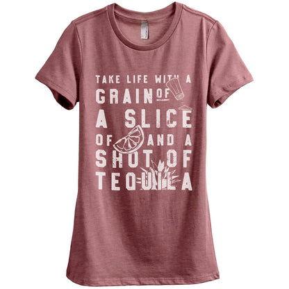 Grain Of Salt Slice Of Lime Shot Of Tequila Women's Relaxed Crewneck T-Shirt Top Tee Heather Rouge