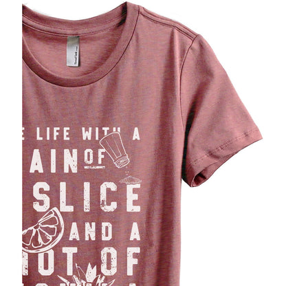 Grain Of Salt Slice Of Lime Shot Of Tequila Women's Relaxed Crewneck T-Shirt Top Tee Heather Rouge Zoom Details
