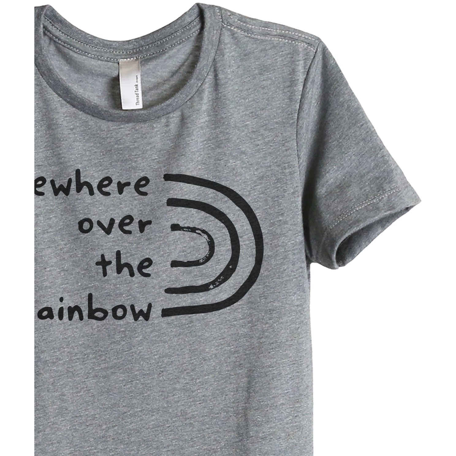 Somewhere Over The Rainbow Women's Relaxed Crewneck T-Shirt Top Tee Heather Grey Zoom Details
