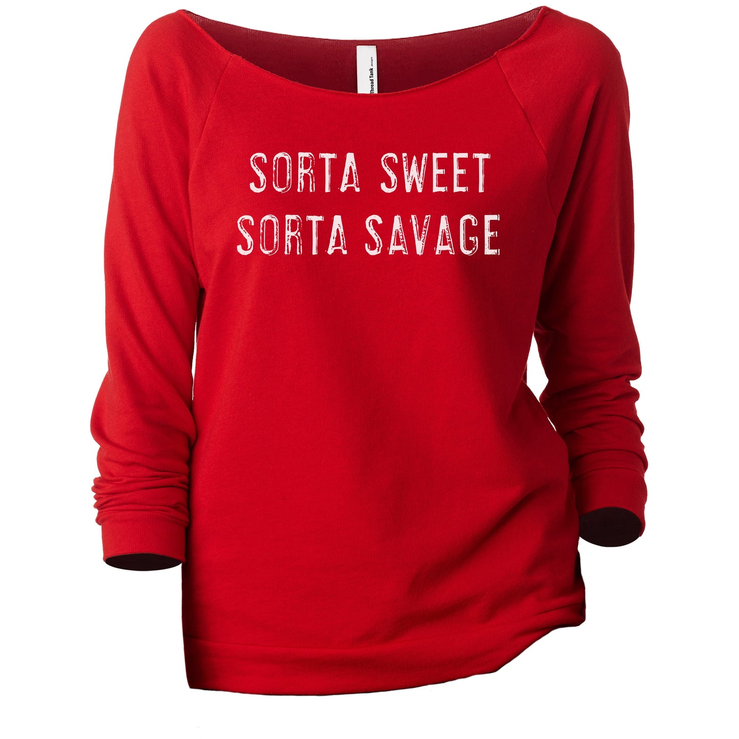 Sorta Sweet Sorta Savage Women's Graphic Printed Lightweight Slouchy 3/4 Sleeves Sweatshirt Red